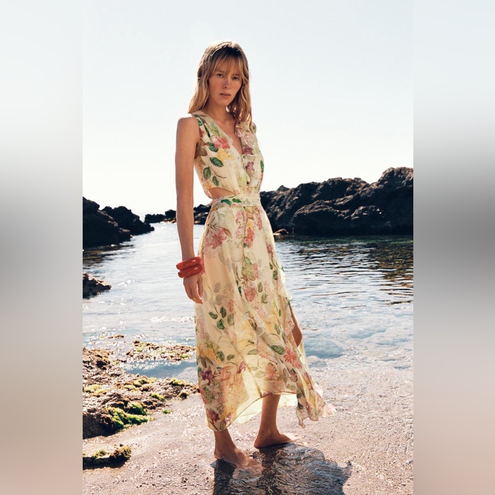 Zara Cream Floral High-Low Dress